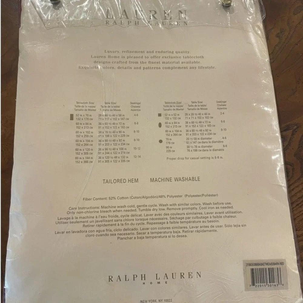 NEW Ralph Laure 60 x 84 Oblong Red/Mahroon Basket Weave Cotton Blend Tablecloth